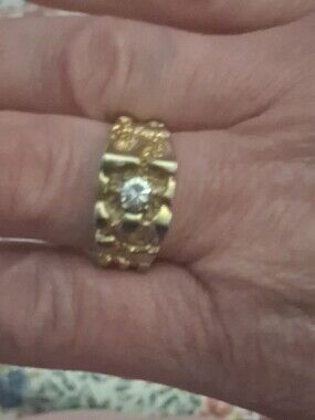 Gold Men's Nugget  Band Ring with Center Diamond